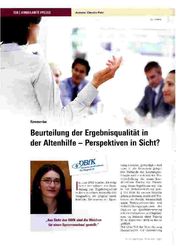 Vorschauseite 1: Beurteilung der Ergebnisqualität in der Altenhilfe - Perspektiven in Sicht?