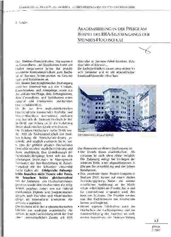 Vorschauseite 1: Akademisierung in der Pflege am Beispiel des BBA-Studiengangs der Steinbeis-Hochschule