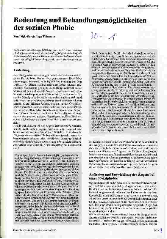 Vorschauseite 1: Bedeutung und Behandlungsmöglichkeiten der sozialen Phobie