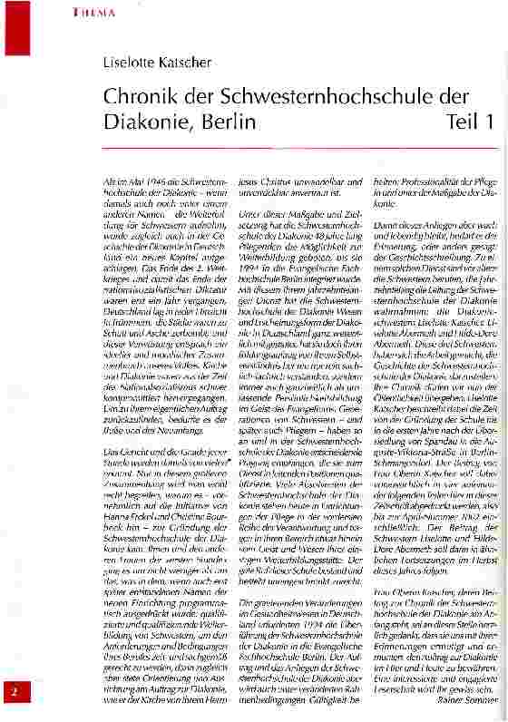 Vorschauseite 1: Chronik der Schwesternhochschule der Diakonie, Berlin Teil 1