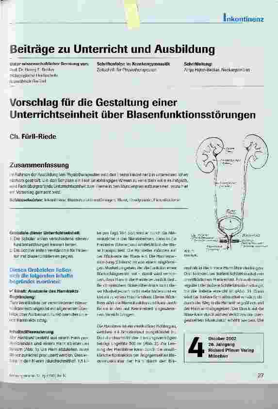 Vorschauseite 1: Vorschlag für die Gestaltung einer Unterrichtseinheit über Blasenfunktionsstörungen