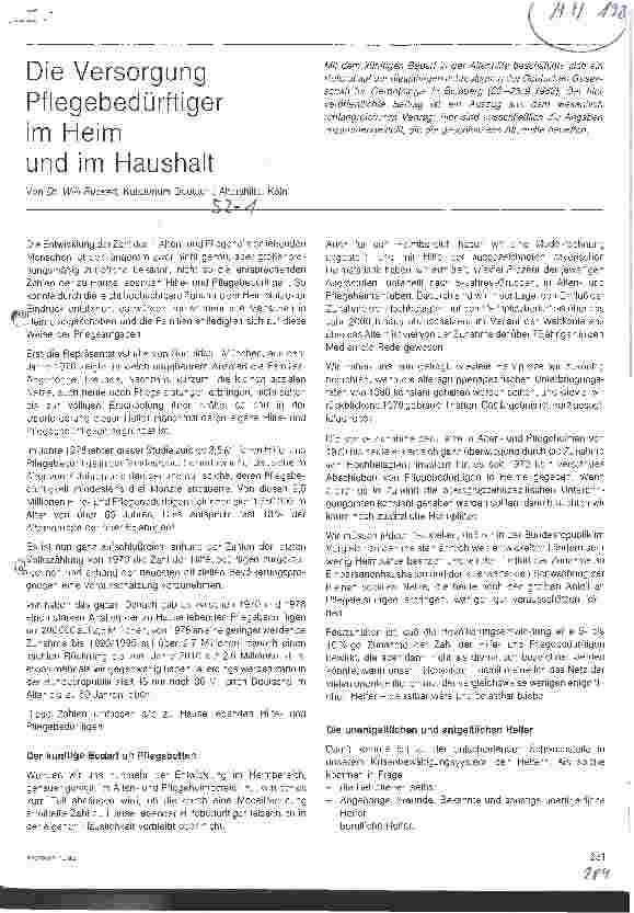 Vorschauseite 1: Die Versorgung Pflegebedürftiger im Heim und im Haushalt