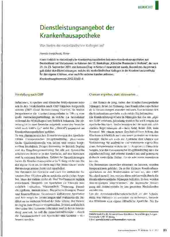 Vorschauseite 1: Dienstleistungsangebot der Krankenhausapotheke