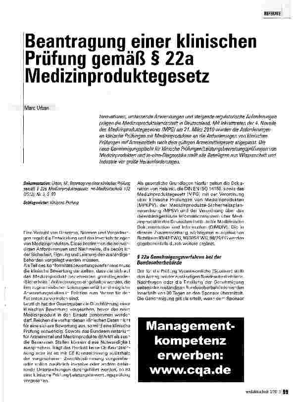 Vorschauseite 1: Beantragung einer klinischen Prüfung gemäß § 22a Medizinproduktegesetz