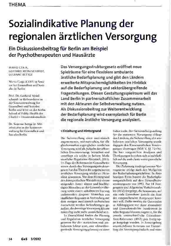 Vorschauseite 1: Sozialindikative Planung der regionalen ärztlichen Versorgung