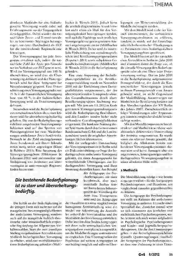 Vorschauseite 2: Sozialindikative Planung der regionalen ärztlichen Versorgung