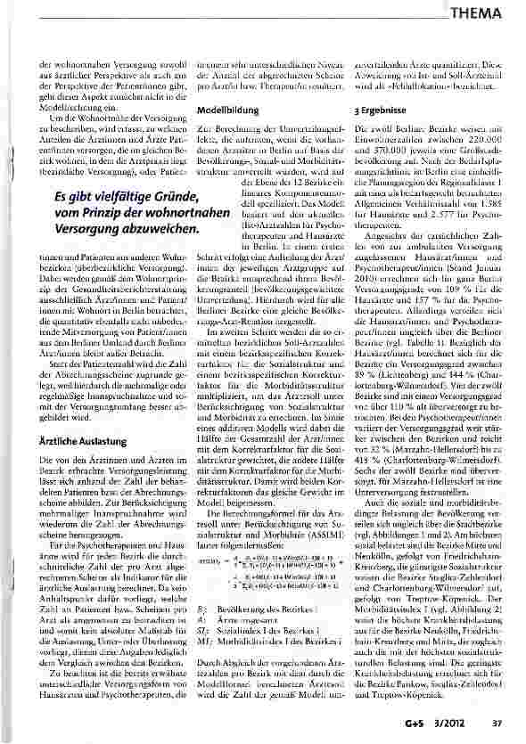 Vorschauseite 4: Sozialindikative Planung der regionalen ärztlichen Versorgung