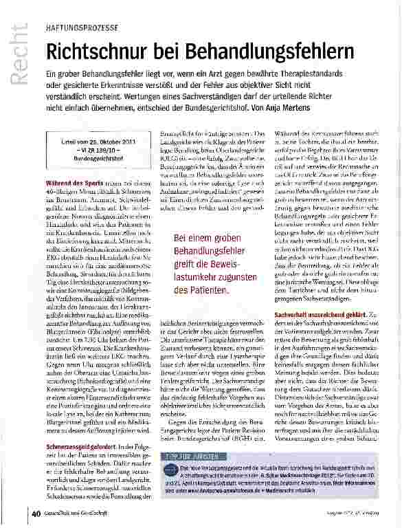 Vorschauseite 1: Richtschnur bei Behandlungsfehlern