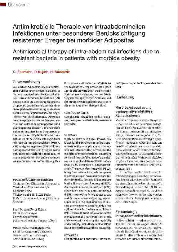 Vorschauseite 1: Antimikrobielle Therapie von intraabdominellen Infektionen unter besonderer Berücksichtigung resistenter Erreger bei morbider Adipositas