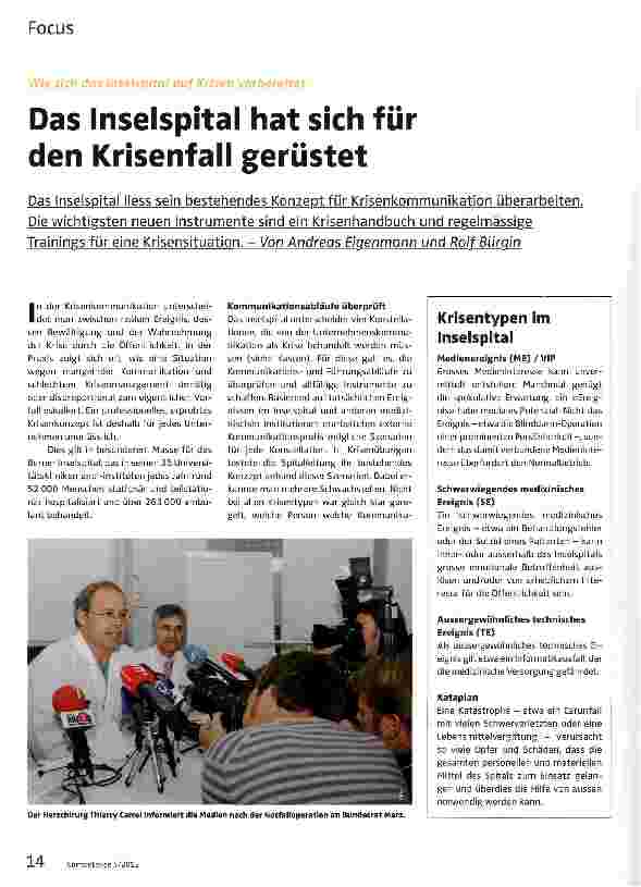 Vorschauseite 1: Das Inselspital hat sich für den Krisenfall gerüstet