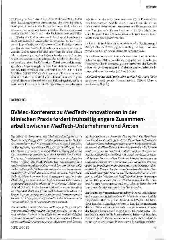 Vorschauseite 5: E-Zigaretten als Medizinprodukt oder Arzneimittel? § 123 Abs. 3 VwGO, § 21 Abs. i AMG, § 2 Abs. 3 MPG, Art. 12 GG