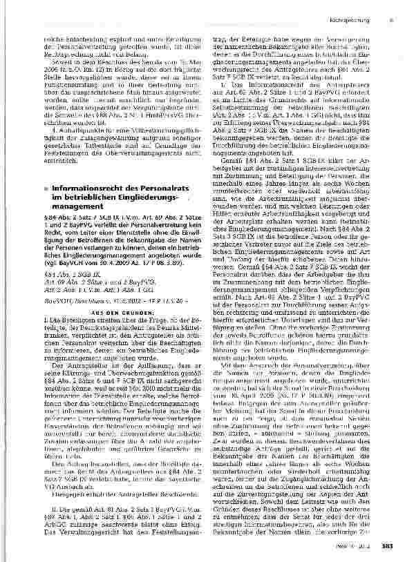 Vorschauseite 1: Informationsrecht des Personalrats im betrieblichen Eingliederungsmanagement