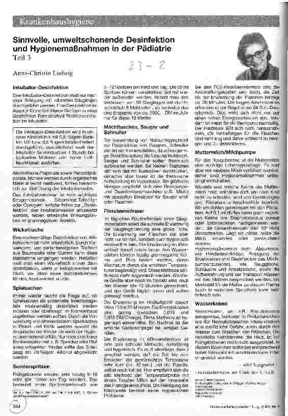 Vorschauseite 1: Sinnvolle, umweltschonende Desinfektion und Hygienemaßnahmen in der Pädiatrie