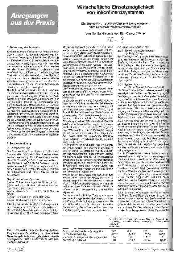 Vorschauseite 1: Wirtschaftliche Einsatzmöglichkeit von Inkontinenzsystemen
