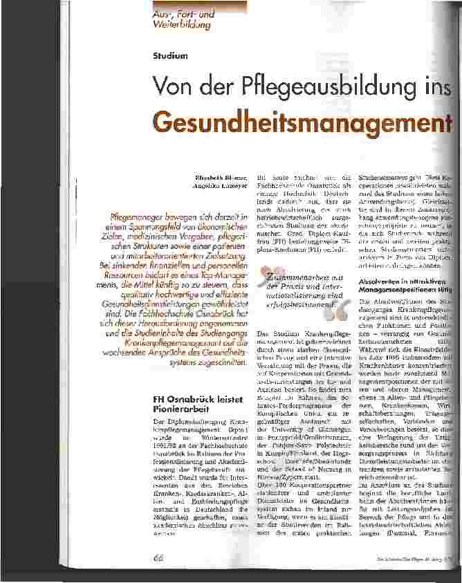Vorschauseite 1: Von der Pflegeausbildung ins Gesundheitsmanagement