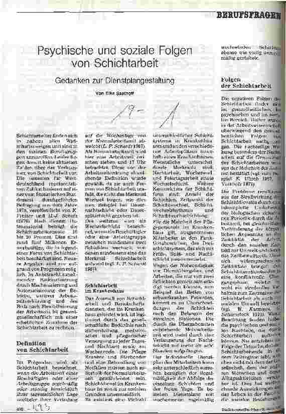 Vorschauseite 1: Psychische und soziale Folgen von Schichtarbeit Gedanken zur Dienstplangestaltung