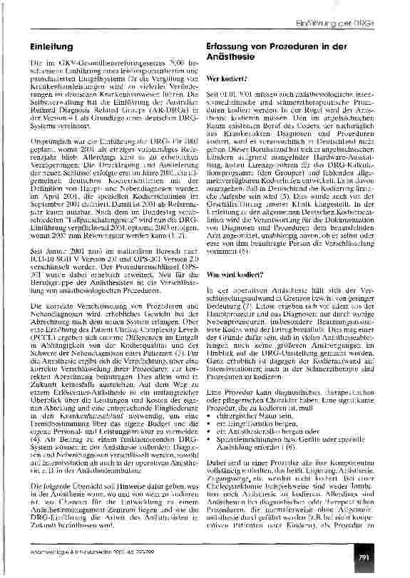 Vorschauseite 2: Die Einführung der DRGs Perspektiven und praktische Konsequenzen für die vier Säulen des Fachgebiets Anästhesiologie