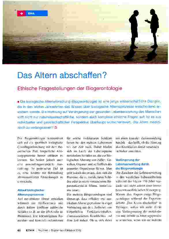 Vorschauseite 1: Das Altern abschaffen?Ethische Fragestellungen der Biogerontologie