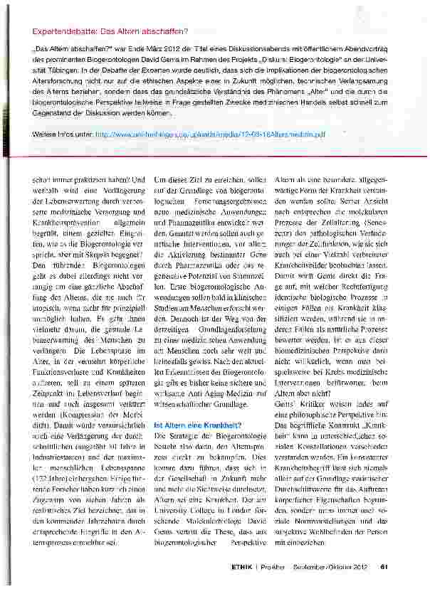 Vorschauseite 2: Das Altern abschaffen?Ethische Fragestellungen der Biogerontologie