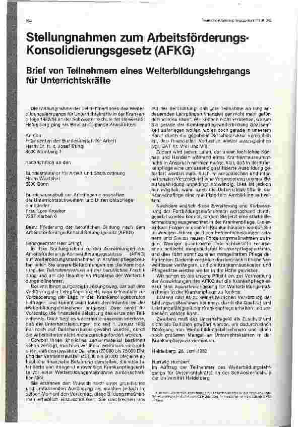 Vorschauseite 1: Stellungnahmen zum Arbeitsförderungs-Konsolidierungsgesetz (AFKG)