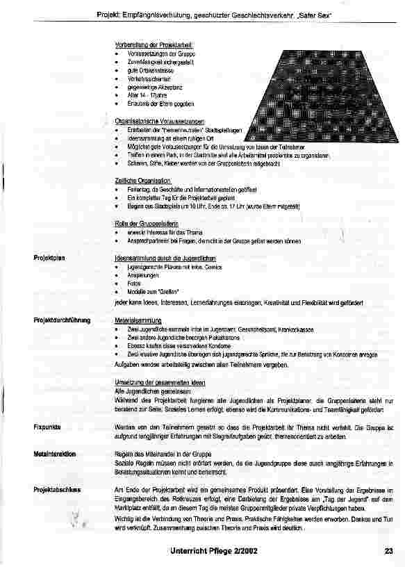 Vorschauseite 2: Schülerprojekt: Empfängnisverhütung, geschützter Geschlechtsverkehr, „Safer Sex