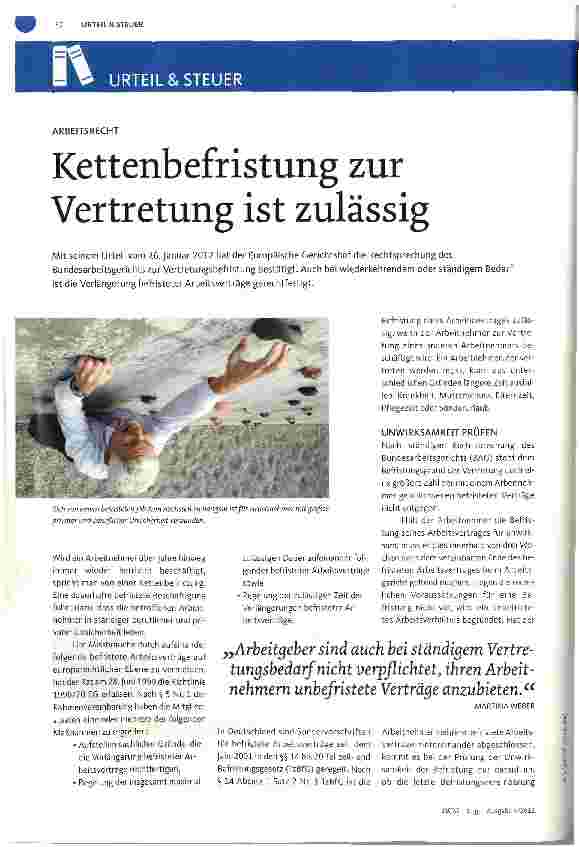Vorschauseite 1: Kettenbefristung zur Vertretung ist zulässig