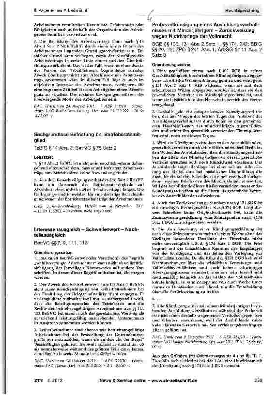 Vorschauseite 1: Probezeitkündigung eines Ausbildungsverhältnisses mit Minderjährigem - Zurückweisung wegen Nichtvorlage der Vollmacht