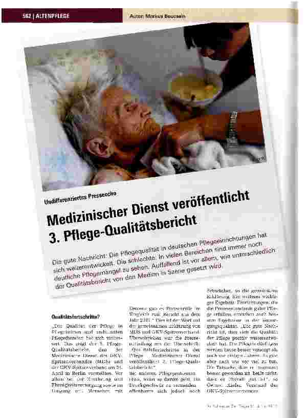 Vorschauseite 1: Medizinischer Dienst veröffentlicht 3. Pflege-Qualitätsbericht