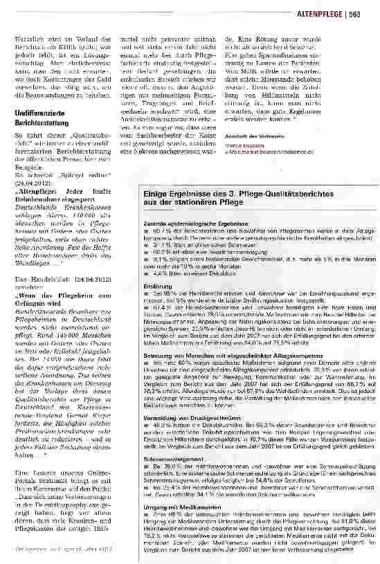 Vorschauseite 2: Medizinischer Dienst veröffentlicht 3. Pflege-Qualitätsbericht