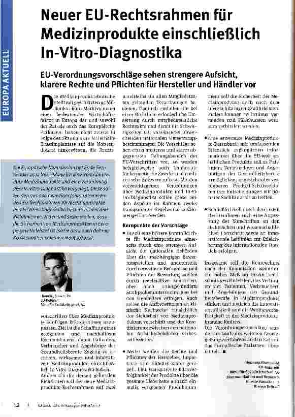 Vorschauseite 1: Neuer EU-Rechtsrahmen für Medizinprodukte einschließlich In-Vitro-Diagnostika
