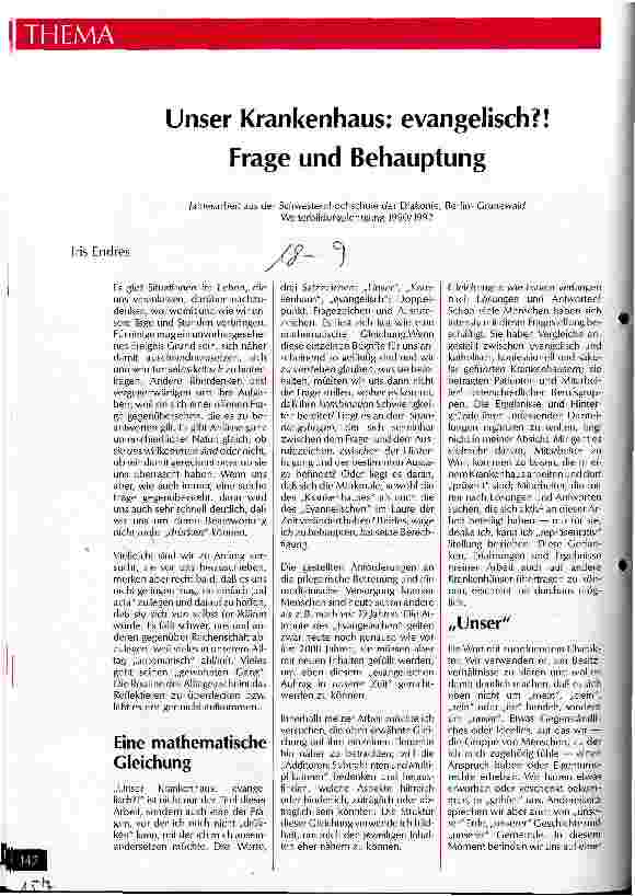 Vorschauseite 1: Unser Krankenhaus: evangelisch?! Frage und Behauptung