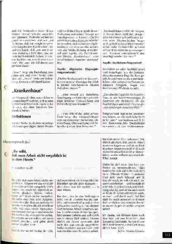 Vorschauseite 2: Unser Krankenhaus: evangelisch?! Frage und Behauptung