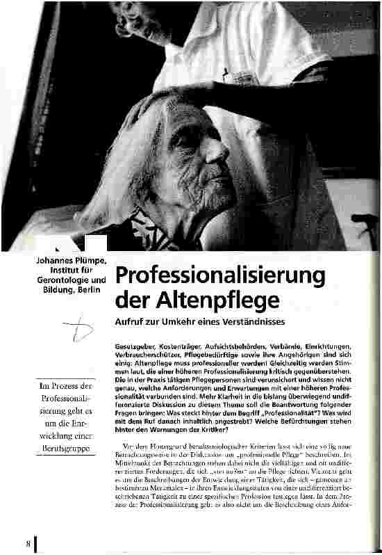 Vorschauseite 1: Professionalisierung der Altenpflege Aufruf zur Umkehr eines Verständnisses