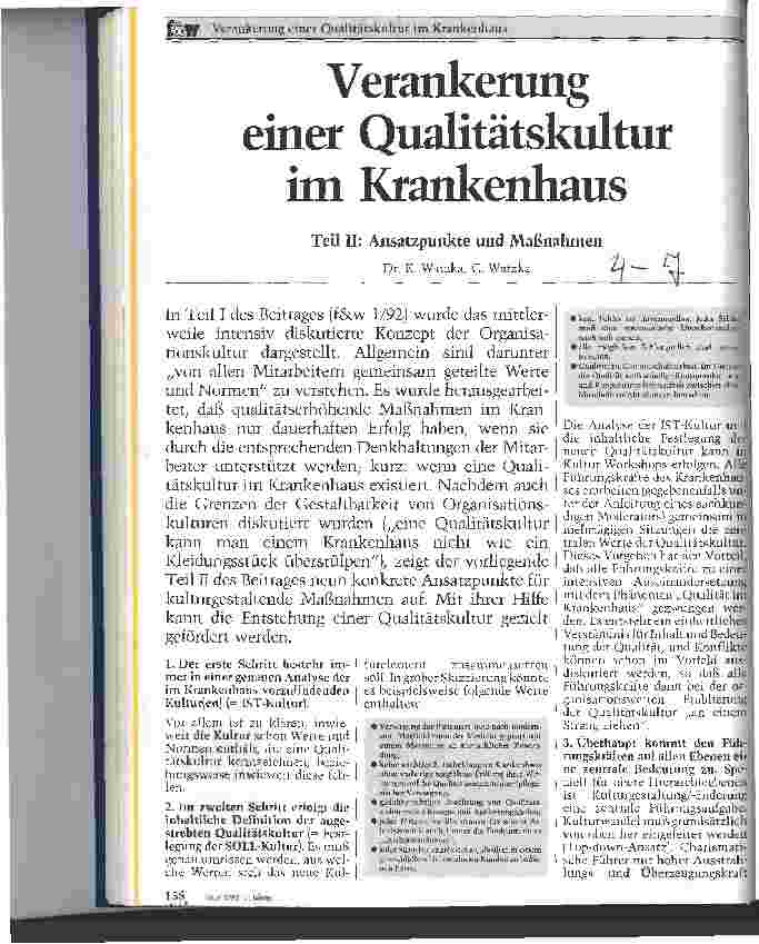 Vorschauseite 1: Verankerung einer Qualitätskultur im Krankenhaus Teil II: Ansatzpunkte und Maßnahmen