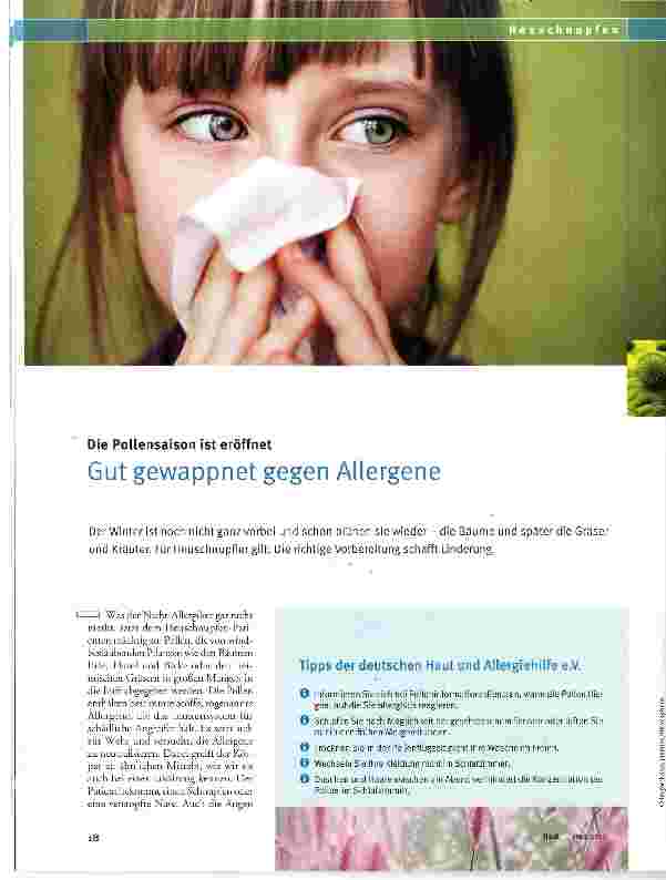 Vorschauseite 1: Die Pollensaison ist eröffnet Gut gewappnet gegen Allergene