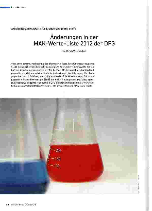 Vorschauseite 1: Änderungen in der MAK-Werte-Liste 2012 der DFG