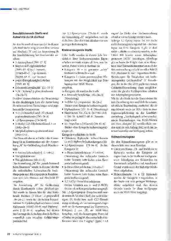 Vorschauseite 3: Änderungen in der MAK-Werte-Liste 2012 der DFG