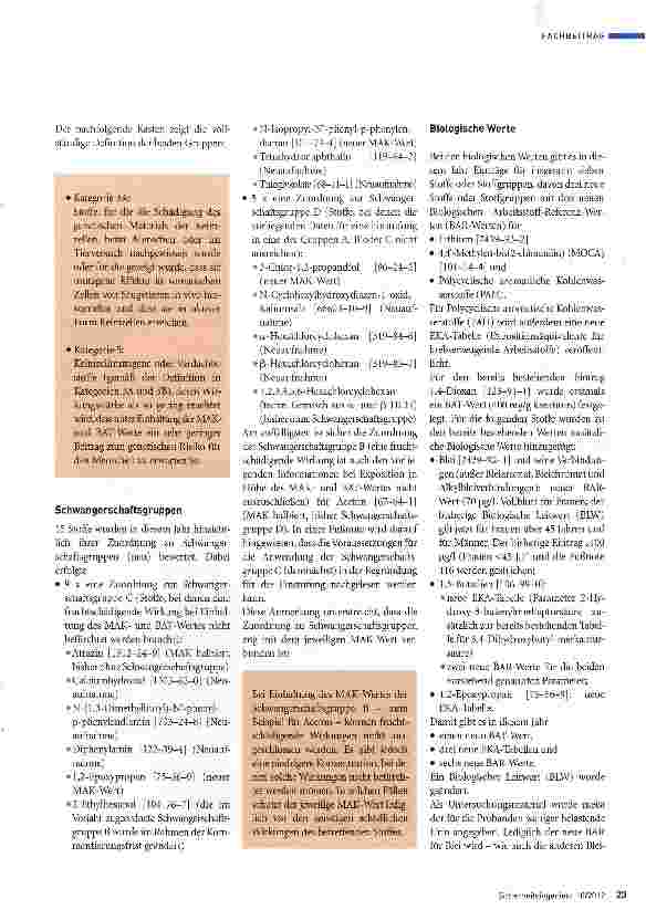 Vorschauseite 4: Änderungen in der MAK-Werte-Liste 2012 der DFG