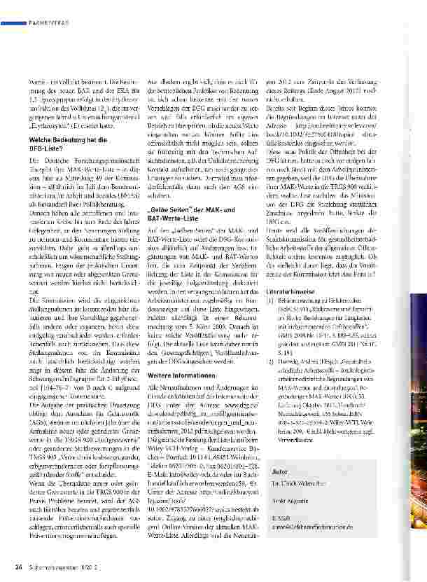 Vorschauseite 5: Änderungen in der MAK-Werte-Liste 2012 der DFG