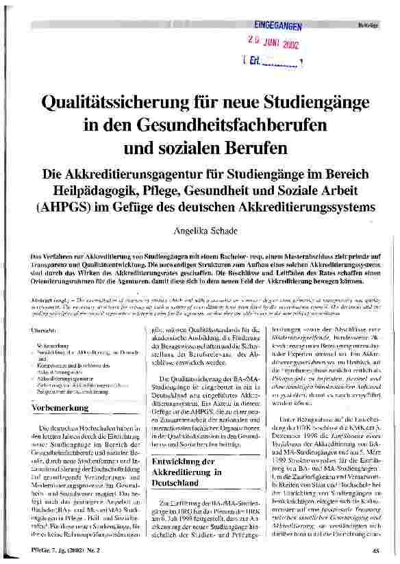 Vorschauseite 1: Qualitätssicherung für neue Studiengänge in den Gesundheitsfachberufen und sozialen Berufen
