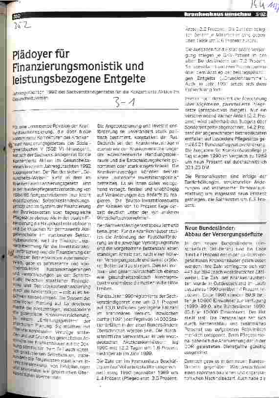 Vorschauseite 1: Plädoyer für Finanzierungsmonistik und leistungsbezogene Entgelte
