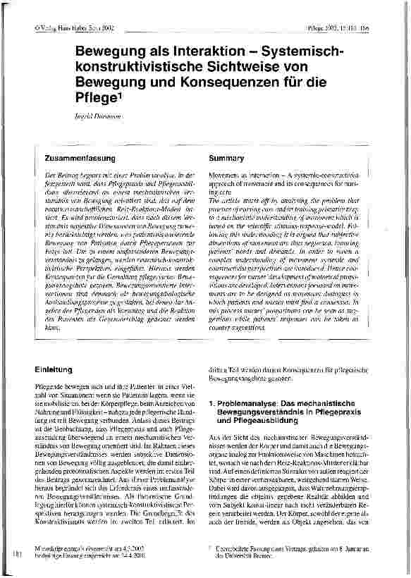 Vorschauseite 1: Bewegung als Interaktion - Systemisch-konstruktivistische Sichweise von Bewegung und Konsequenzen für die Pflege
