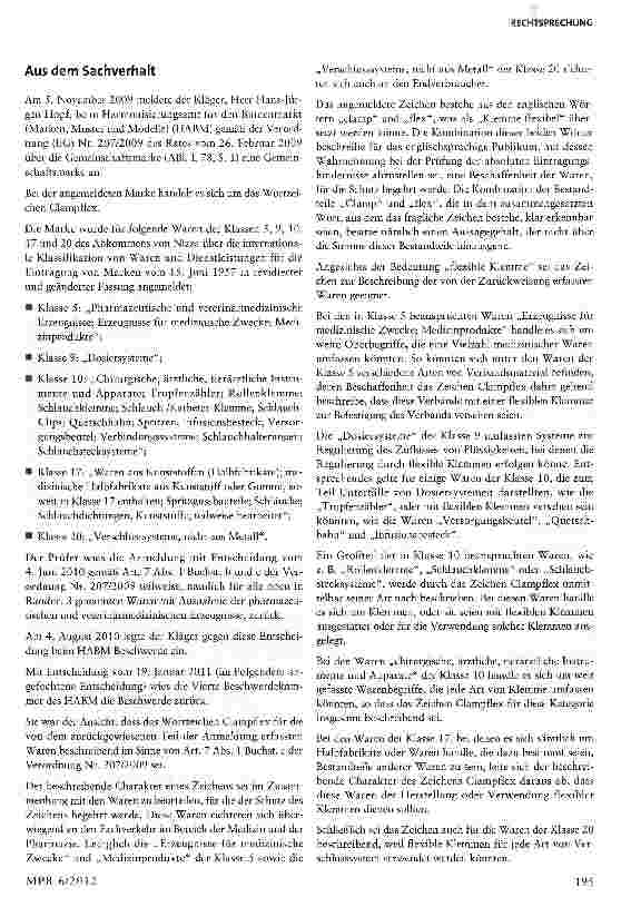 Vorschauseite 2: Gemeinschaftsmarke - Absolute Eintragungshindernisse aufgrund beschreibenden CharaktersArt. 7 Abs. i Buchst, c und b, Art. 75 Verordnung Nr. 207/2009