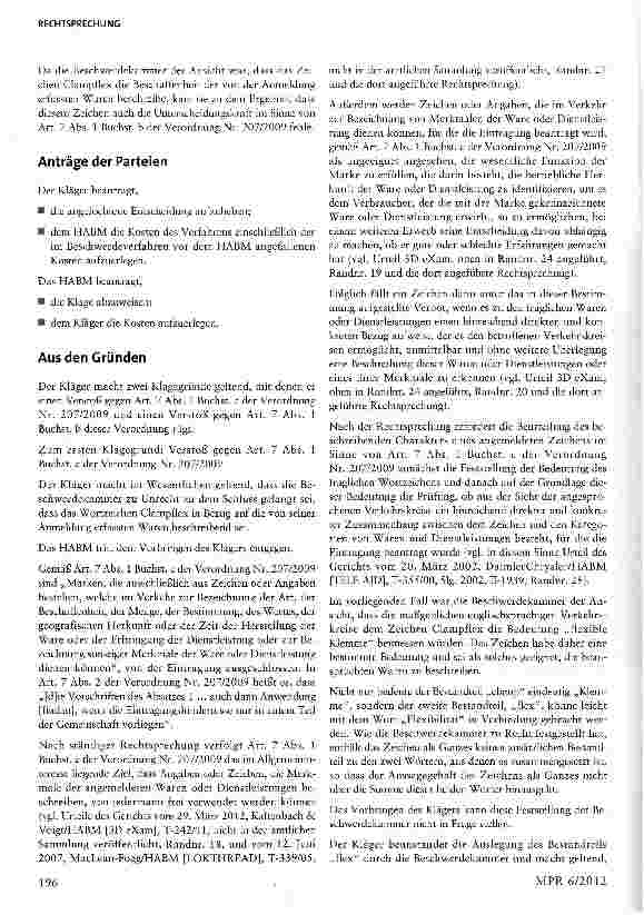 Vorschauseite 3: Gemeinschaftsmarke - Absolute Eintragungshindernisse aufgrund beschreibenden CharaktersArt. 7 Abs. i Buchst, c und b, Art. 75 Verordnung Nr. 207/2009