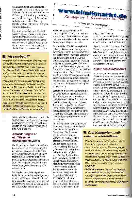 Vorschauseite 3: Wissen teilen ist Stärke Wissensmanagement im Krankenhaus