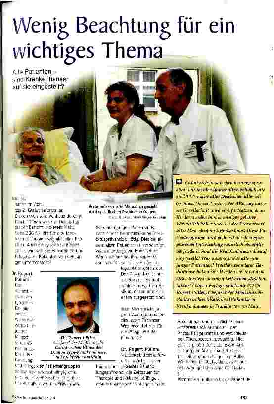 Vorschauseite 1: Wenig Beachtung für ein wichtiges Thema Alte Patienten - sind Krankenhäuser auf sie eingestellt?
