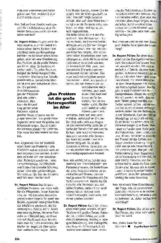 Vorschauseite 4: Wenig Beachtung für ein wichtiges Thema Alte Patienten - sind Krankenhäuser auf sie eingestellt?