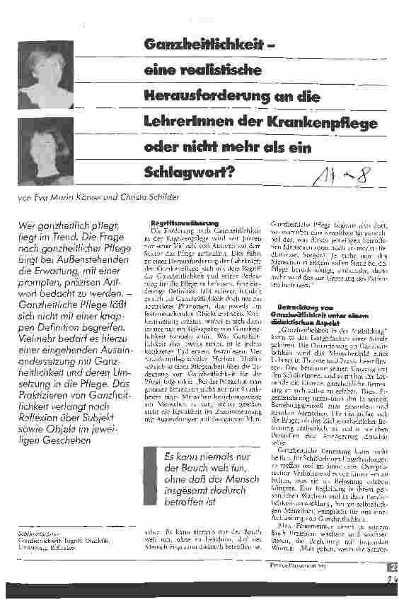 Vorschauseite 1: Ganzheitlichkeit - eine realistische Herausforderung an die LehrerInnen der Krankenpflege oder nicht mehr als ein Schlagwort