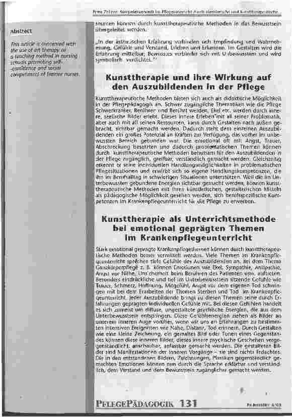Vorschauseite 2: Kompetenzerwerb im Pflegeunterricht durch künstlerische und kunsttherapeutische Methoden