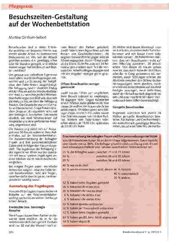 Vorschauseite 1: Besuchszeiten-Gestaltung auf der Wochenbettstation